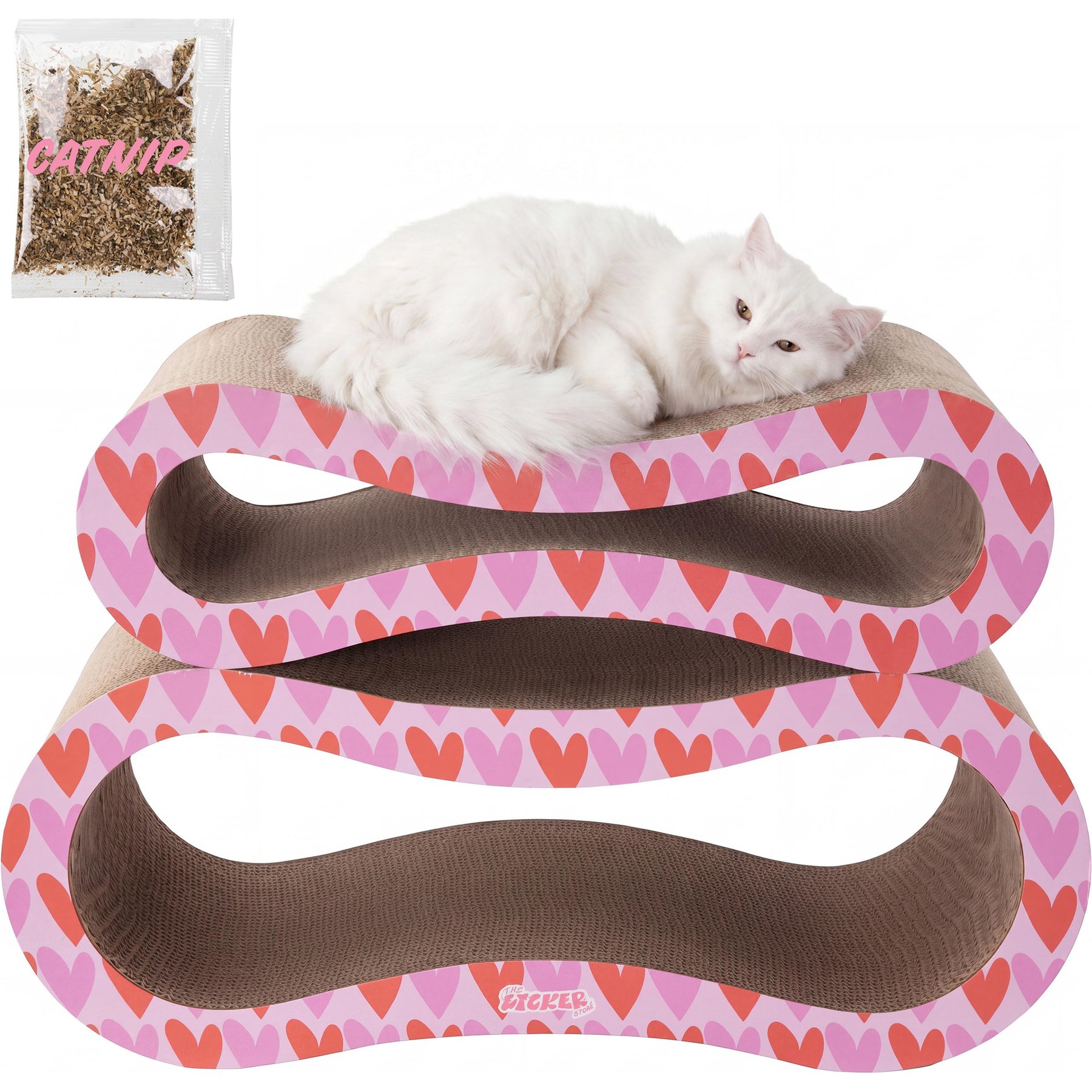 THE LICKER STORE Suvi 26-in Modern Cardboard Infinity 2-in-1 Lounge Cat Scratcher with Catnip, Pink/Red