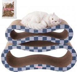 THE LICKER STORE Suvi 26-in Modern Cardboard Infinity 2-in-1 Lounge Cat Scratcher with Catnip, Navy/Blue Checker