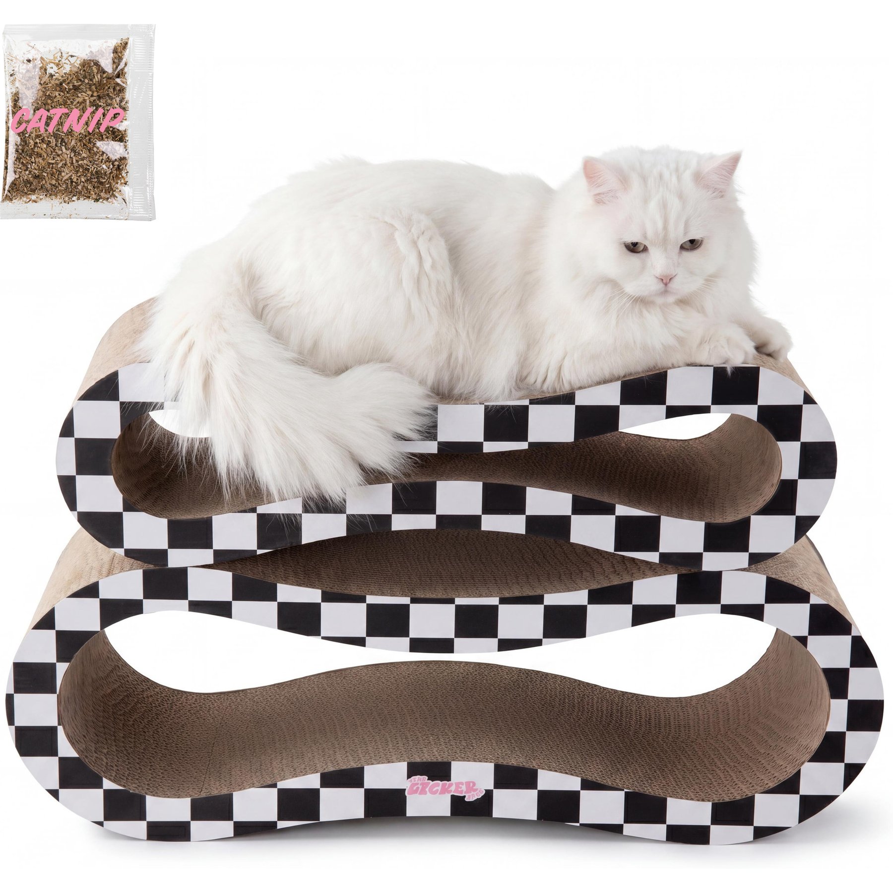 THE LICKER STORE Suvi 26-in Modern Cardboard Infinity 2-in-1 Lounge Cat Scratcher with Catnip, Black/White Checker
