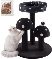 THE LICKER STORE Pixie Cottage 22.5-in 3-Tier Sisal Mushroom Cat Tree with Scratching Posts, Napping Perch & Dangling Bell Toy, Black/White point