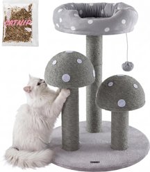 THE LICKER STORE Pixie Cottage 22.5-in 3-Tier Sisal Mushroom Cat Tree with Scratching Posts, Napping Perch & Dangling Bell Toy, Grey/White point