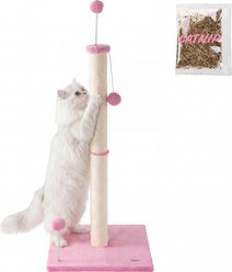 THE LICKER STORE Rylie 38-in Farmhouse Sisal Pillar with Fuzzy Toys & Spring Balls Cat Scratching Post, Pink/Cream
