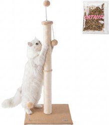 THE LICKER STORE Rylie 38-in Farmhouse Sisal Pillar with Fuzzy Toys & Spring Balls Cat Scratching Post, Brown/Cream