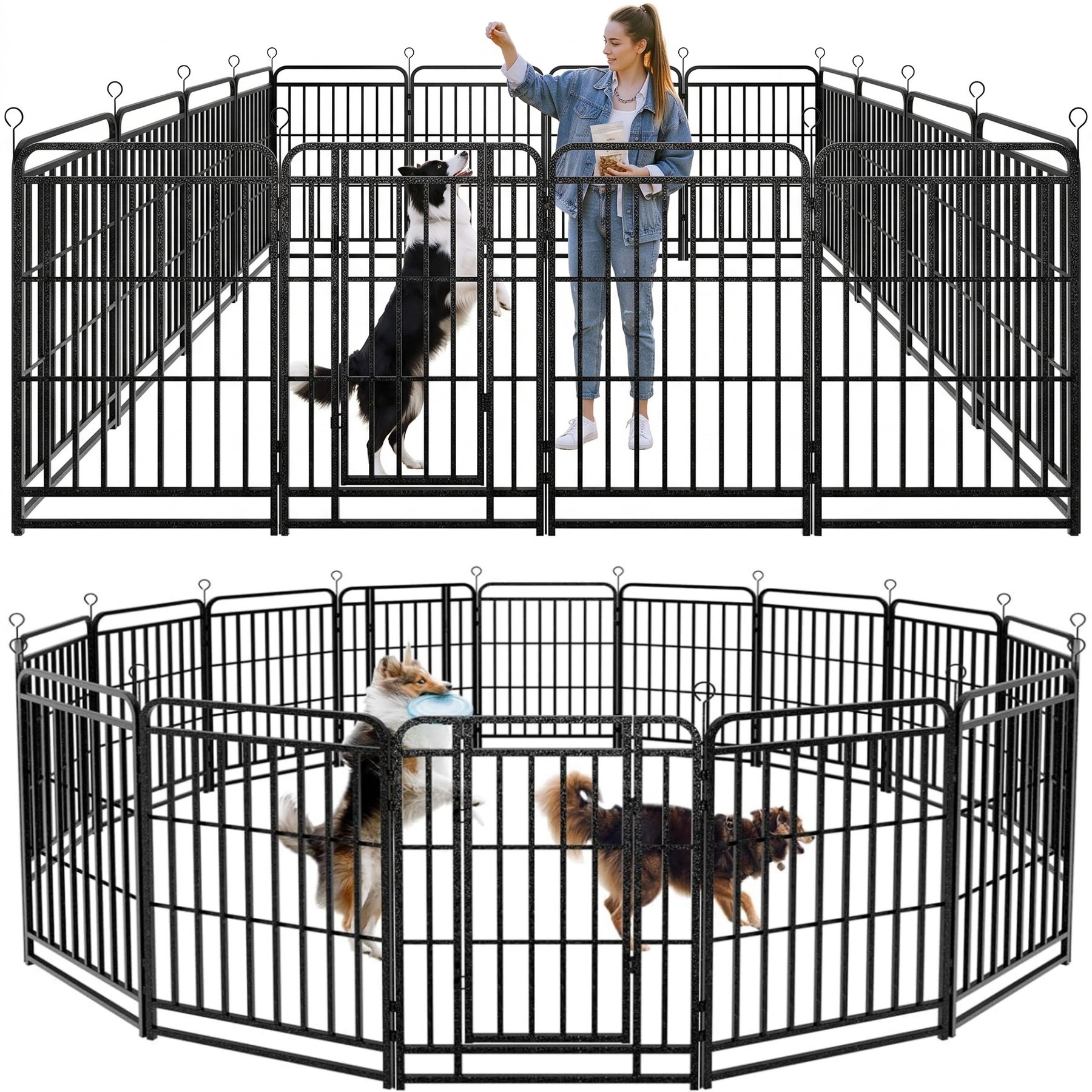 Kfvigoho Portable Foldable Heavy Duty Steel Dog Exercise Playpen, Snowy Black, 27 x 40-in