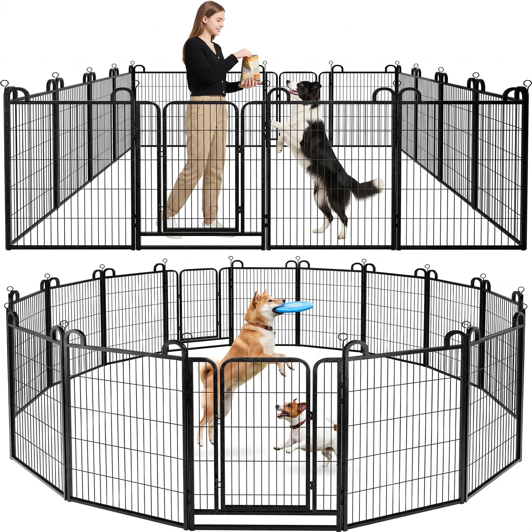 Kfvigoho 16-Panel Heavy Duty Steel Dog Exercise Playpen, Snowy Black, 27 x 40-in