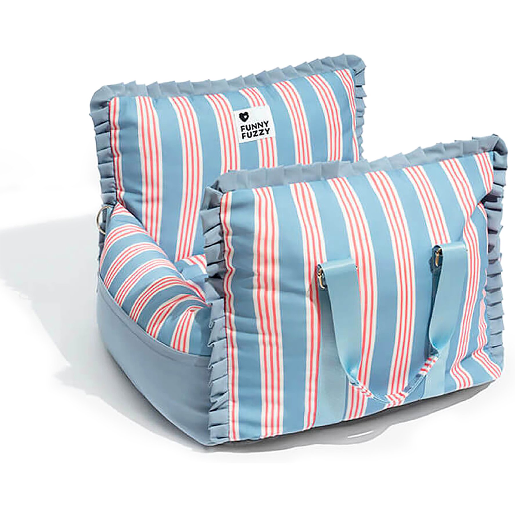 FunnyFuzzy Vintage Lace Stripe Travel Safety Machine Washable Bolster Dog Car Seat Bed, Single Seat