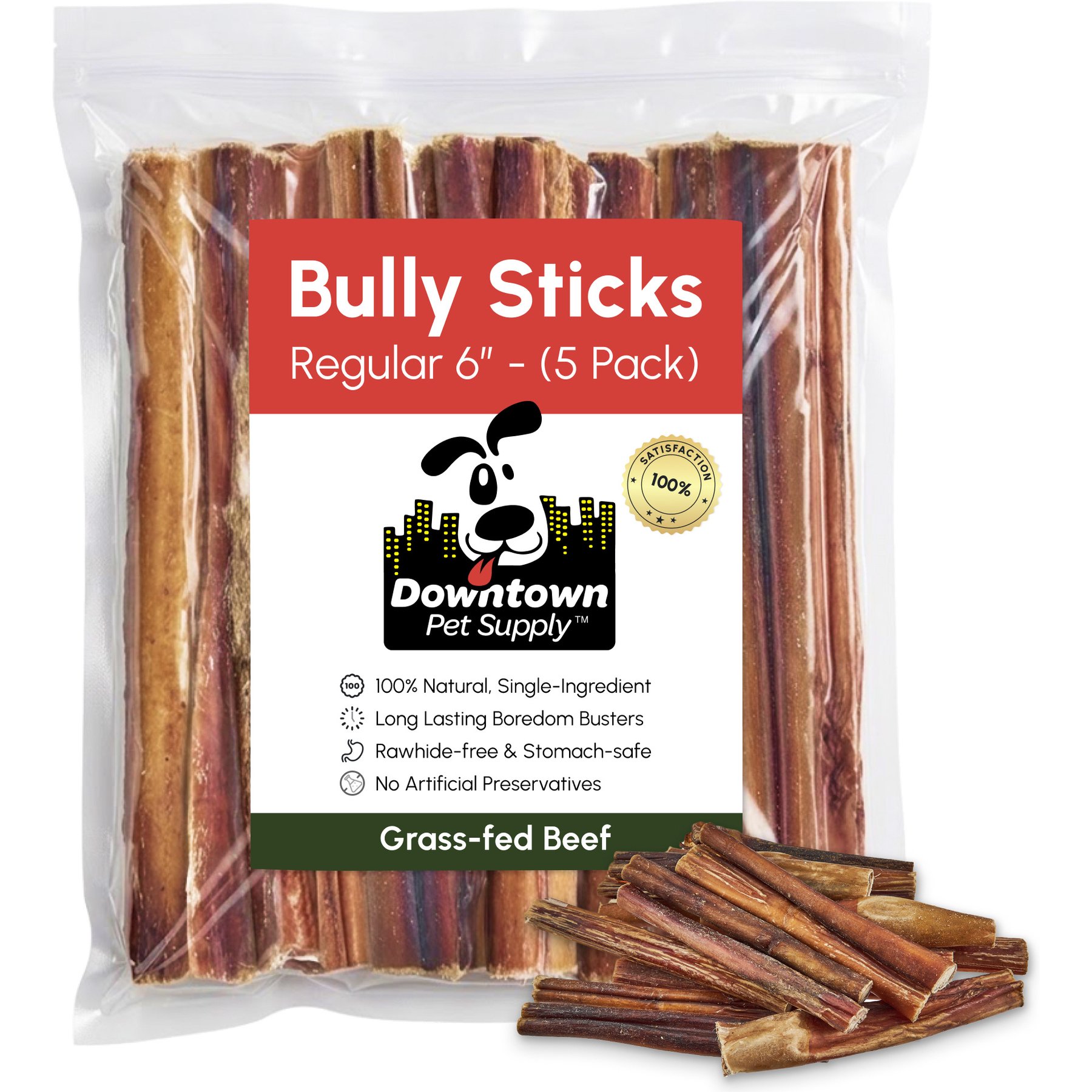 Downtown Pet Supply 6-inch Bully Sticks Dog Chew, 5 pack