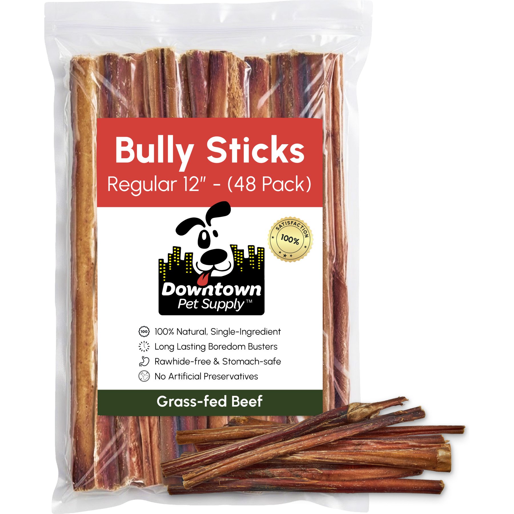 Downtown Pet Supply 12-inch Bully Sticks Dog Chew, 48 count