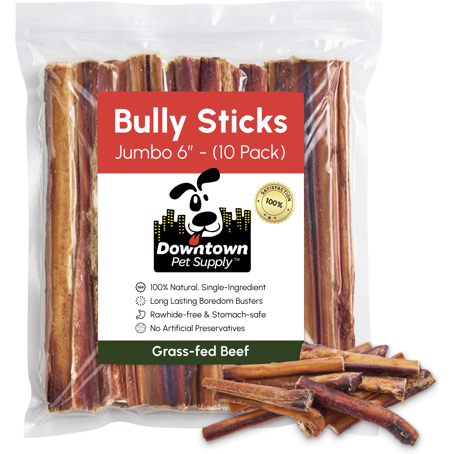 Downtown Pet Supply 6-inch Jumbo Bully Sticks Dog Chew, 10 pack