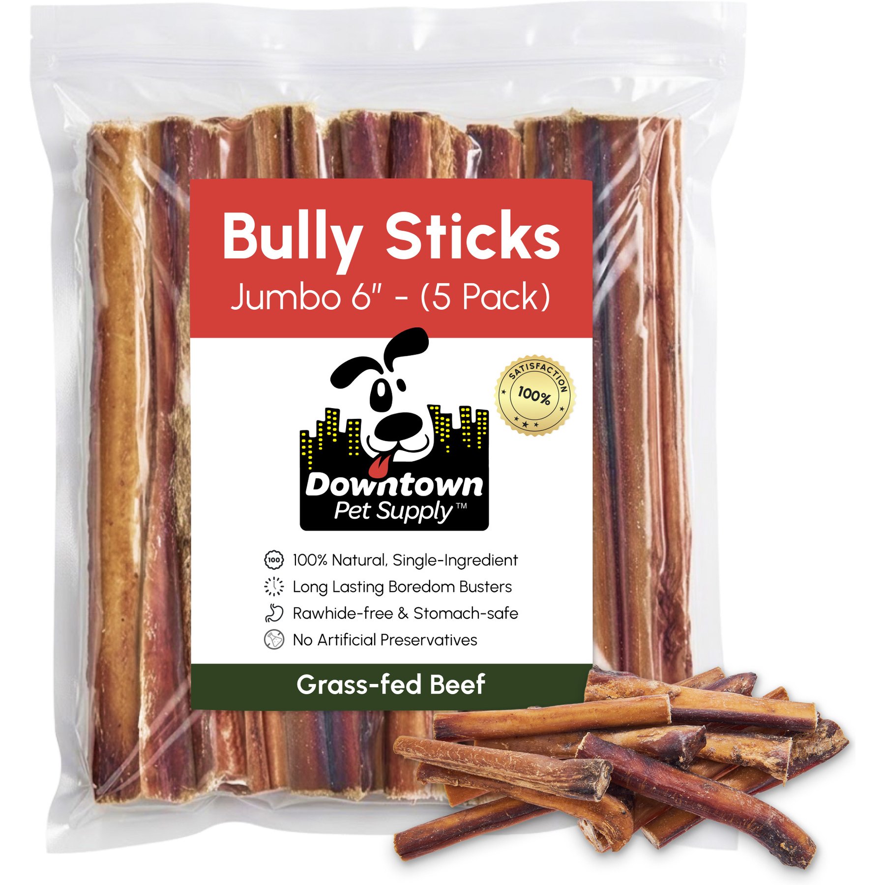 Downtown Pet Supply 6-inch Jumbo Bully Sticks Dog Chew, 5 pack