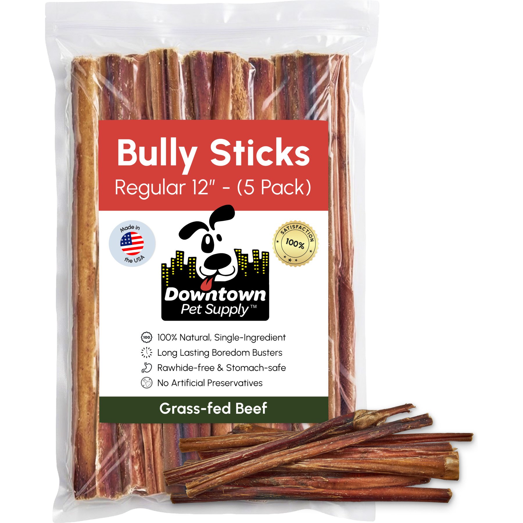 Downtown Pet Supply 12-inch Premium USA Bully Sticks Dog Chew, 5 count