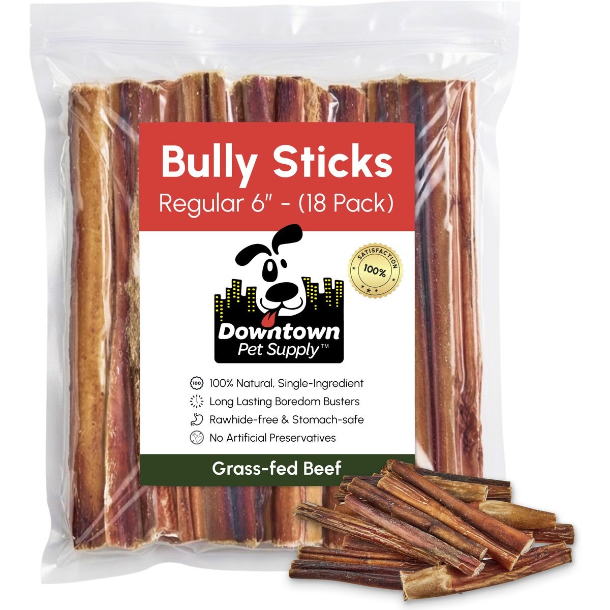 Downtown Pet Supply 6-inch Bully Sticks Dog Chew, 18 count