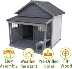 Zeus & Ruta Solid Wood Asphalt Roof Dog House with Large Terrace, Gray slide 2 of 7