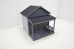 Zeus & Ruta Solid Wood Asphalt Roof Dog House with Large Terrace, Gray