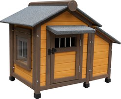 Zeus & Ruta Solid Wood Dog House with Lockable Ventilated Door, Brown