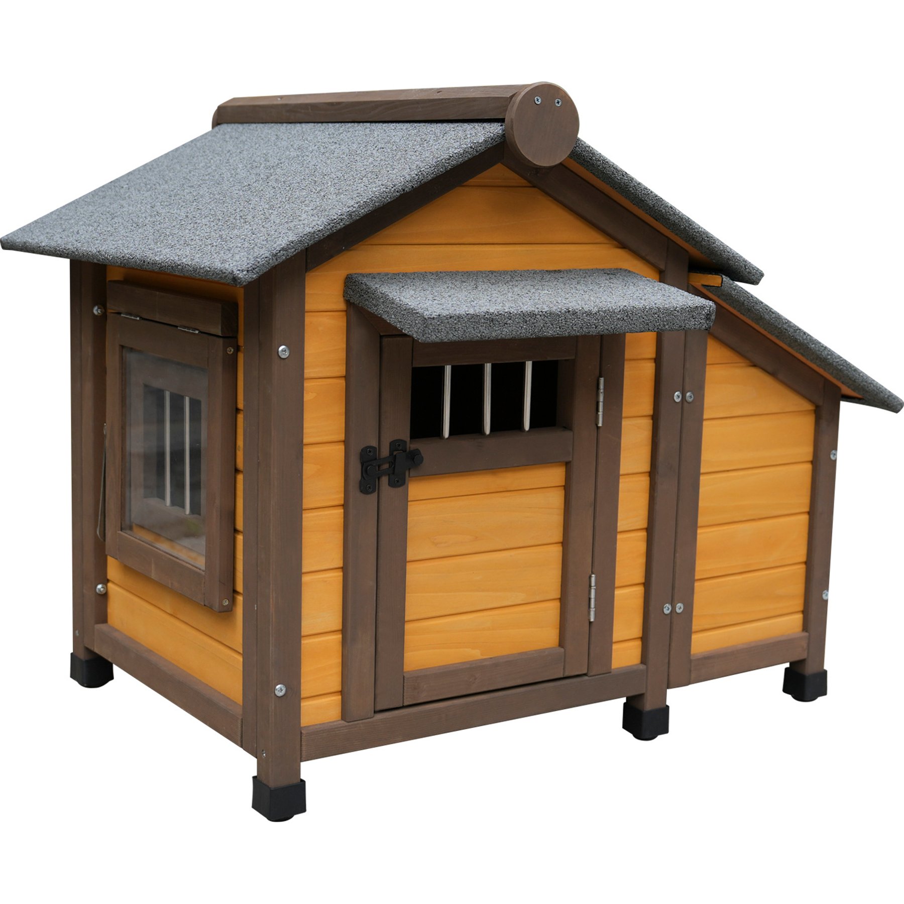 Zeus & Ruta Solid Wood Dog House with Lockable Ventilated Door, Brown