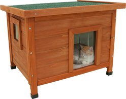 Zeus & Ruta Waterproof Outdoor Wooden Cat House with Asphalt Roof, Natural