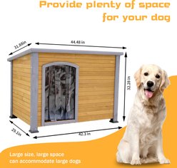 Zeus & Ruta Indoor & Outdoor Solid Wood Dog House with Plastic Curtain, Brown/Yellow slide 2 of 6