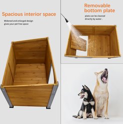 Zeus & Ruta Outdoor & Indoor Wooden Weatherproof Dog House, Kennel with Raised Feet, Natural slide 2 of 7