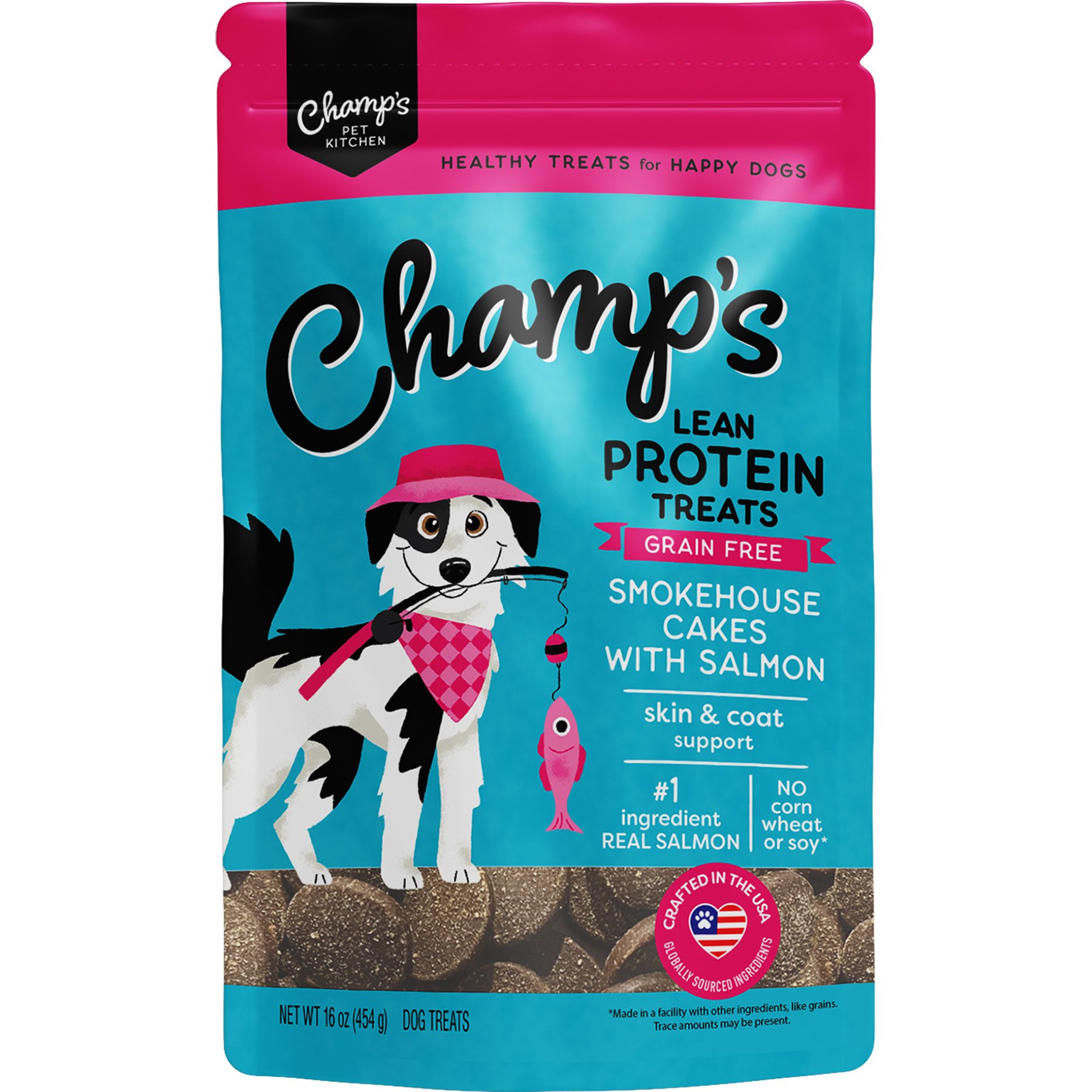 Champs Pet Kitchen Skin & Coat Support Grain-Free High Protein Smokehouse Cakes with Salmon Soft & Chewy Dog Treats, 16-oz bag