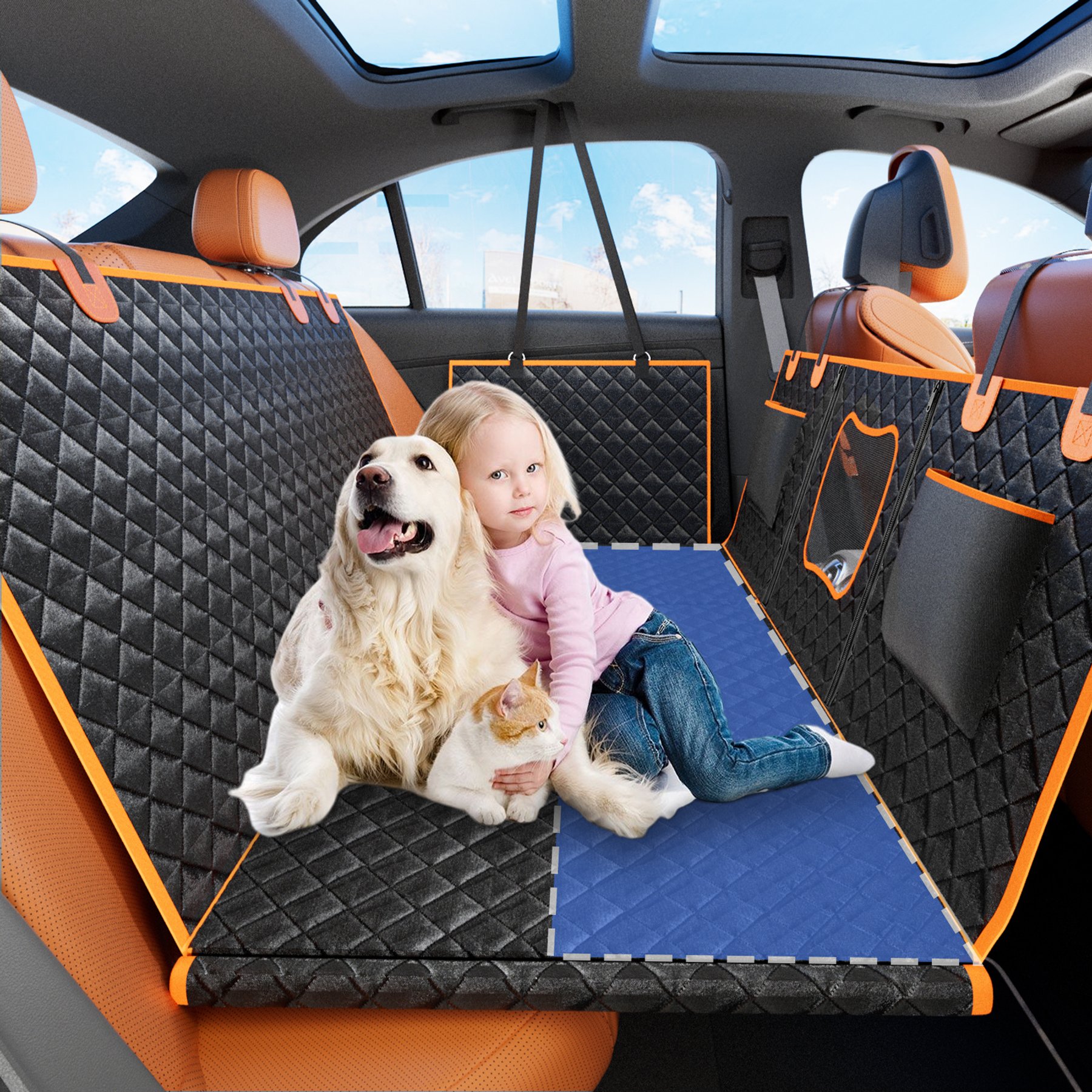 LovMor Dog Car Back Seat Cover Extender, Medium, Orange