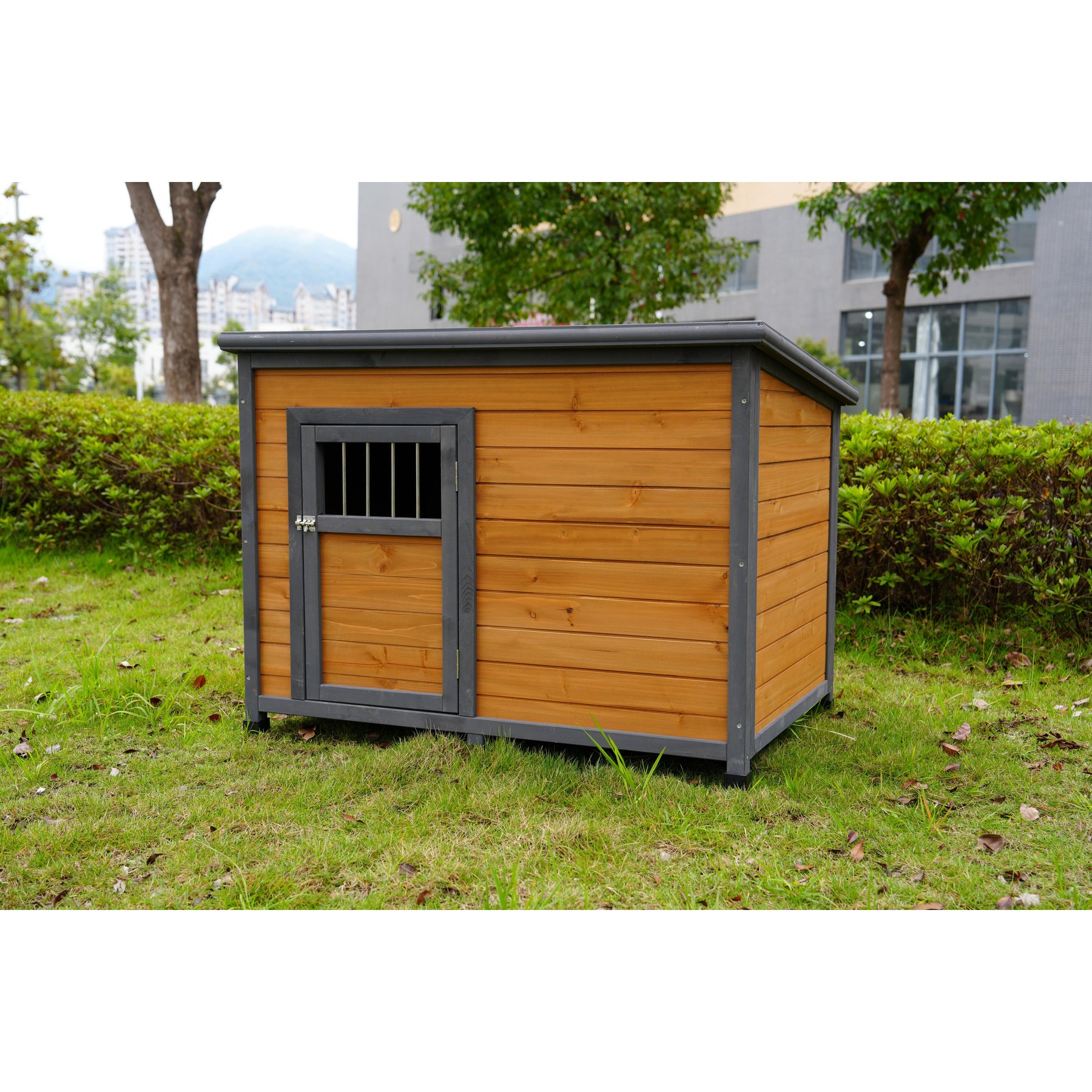 Zeus & Ruta Waterproof Solid Wood Dog House, Brown