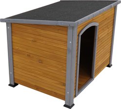 Zeus & Ruta Outdoor & Indoor Wooden Weatherproof Dog House, Kennel with Raised Feet, Natural