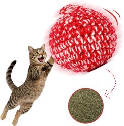 JAYU PET Fresh Silvervine Handmade Catnip Kicker Ball Cat Toy, Red/White, 2.7-in
