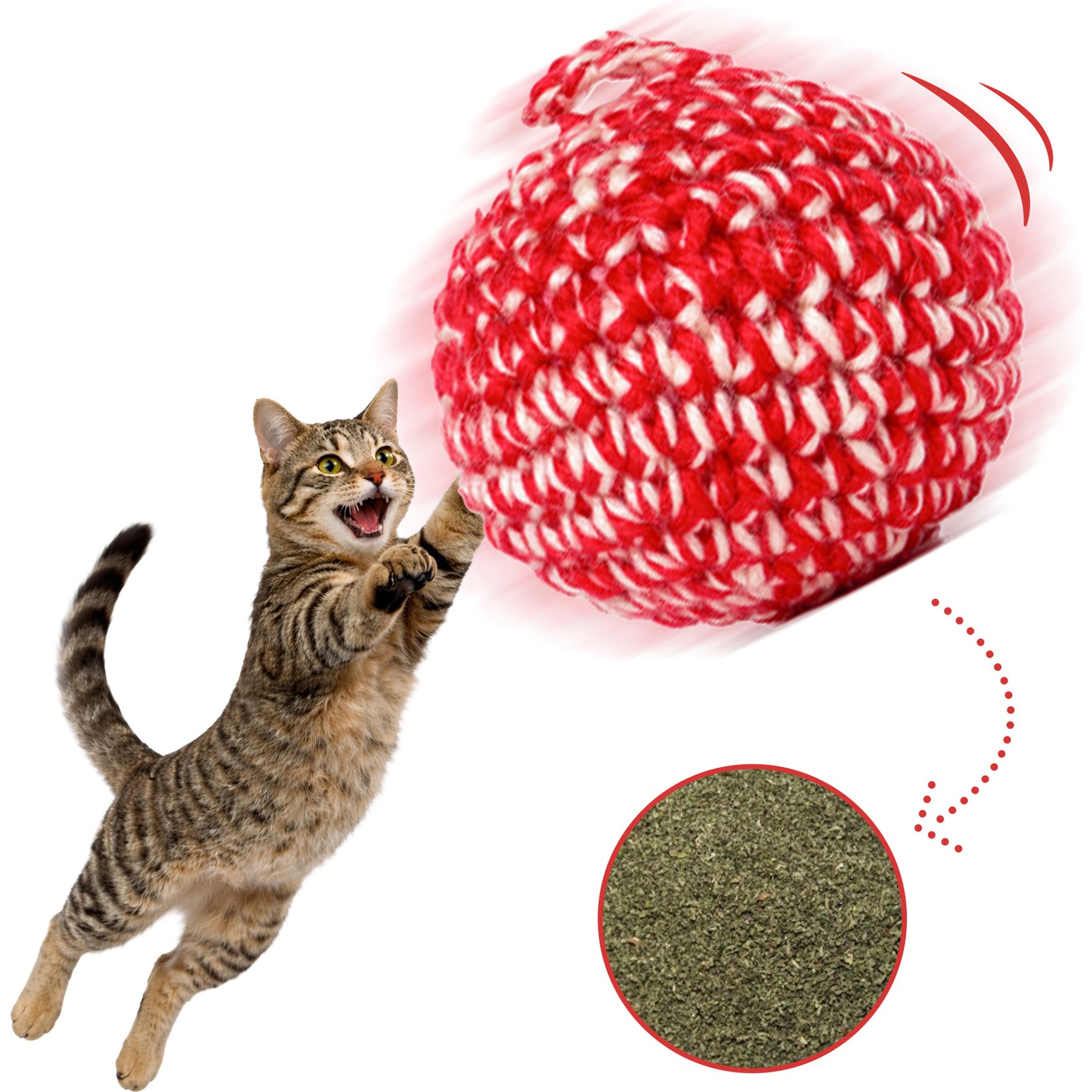 JAYU PET Fresh Silvervine Handmade Catnip Kicker Ball Cat Toy, Red/White, 2.7-in