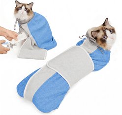 Supet Self-Adhesive Anti-Scratch Swaddle Cat Grooming Wrap for Cutting Nails, Blue, Medium
