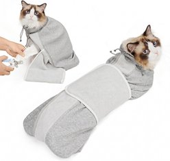 Supet Self-Adhesive Anti-Scratch Swaddle Cat Grooming Wrap for Cutting Nails, Grey, Small