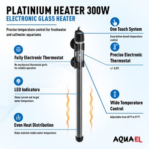 Aquael Platinium Temperature Control Aquarium Heater with Electronic Thermostat, 300W