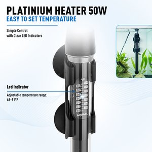 Aquael Platinium Temperature Control Aquarium Heater with Electronic Thermostat, 50W