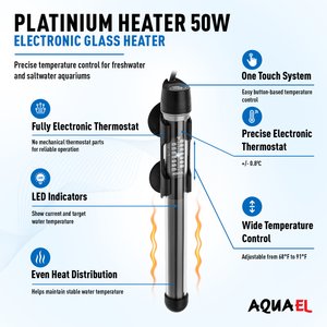 Aquael Platinium Temperature Control Aquarium Heater with Electronic Thermostat, 50W