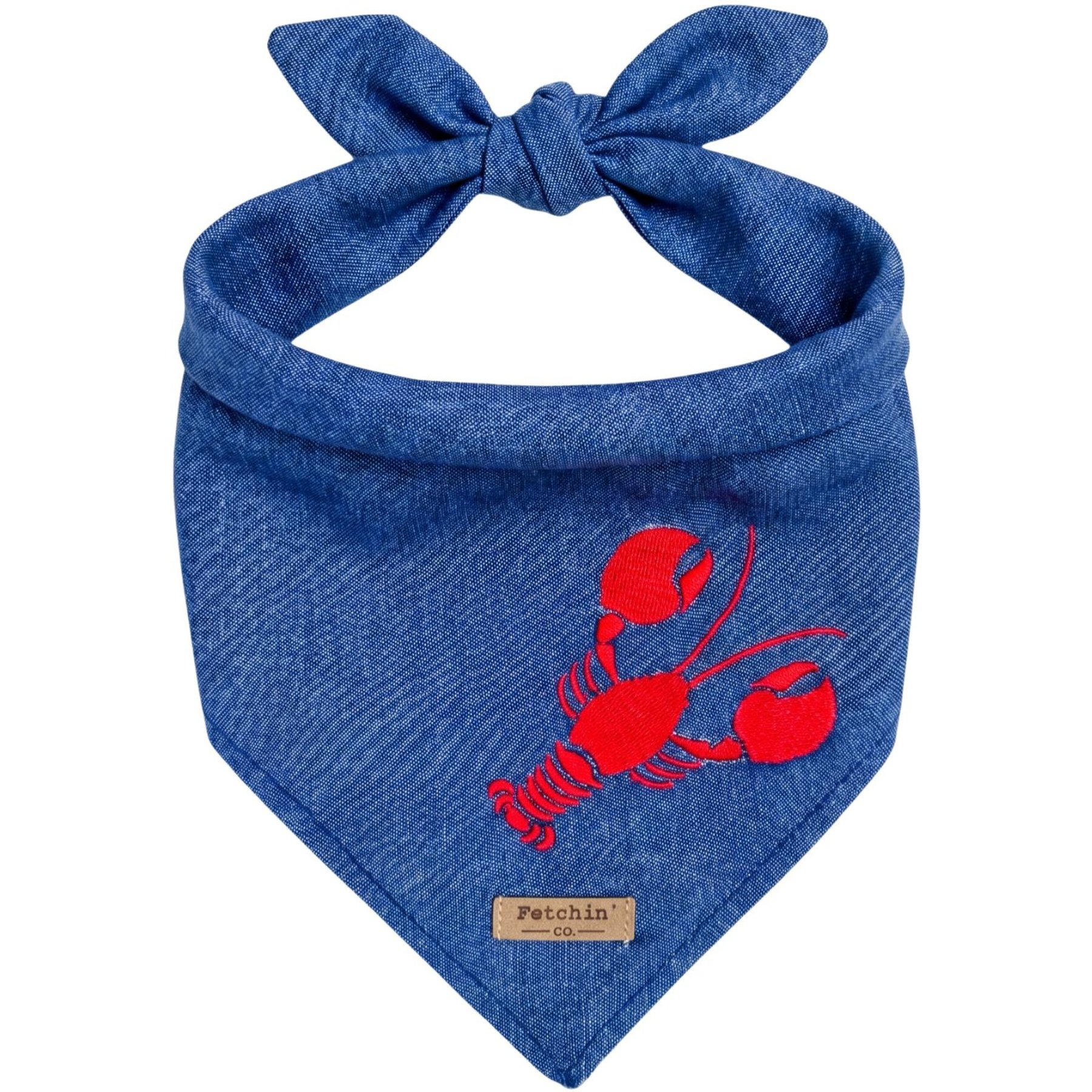Fetchin' Co. Chambray Embroidered Lobster Accessory Dog Bandana, Multicolor, Small/Medium
