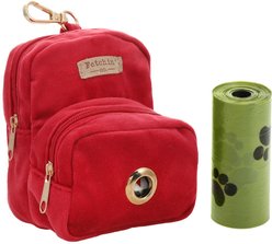 Fetchin' Co. Velvet Mini Waste Bag & Treat Holder Dog Backpack, Red