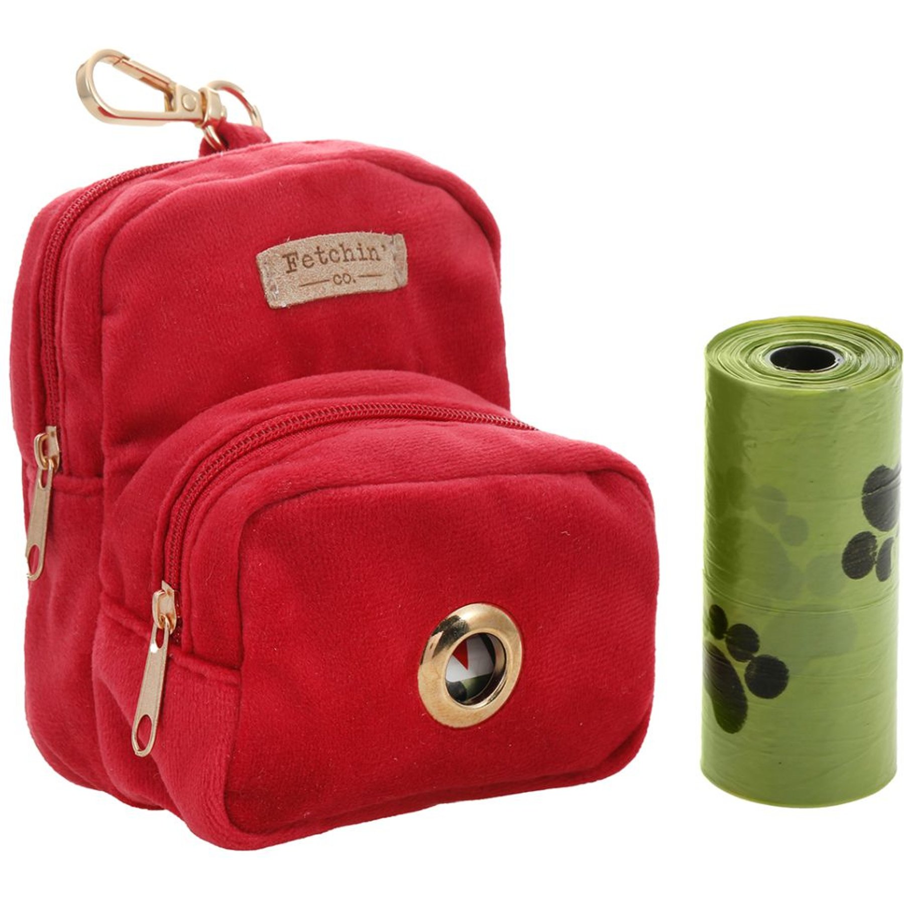 Fetchin' Co. Velvet Mini Waste Bag & Treat Holder Dog Backpack, Red