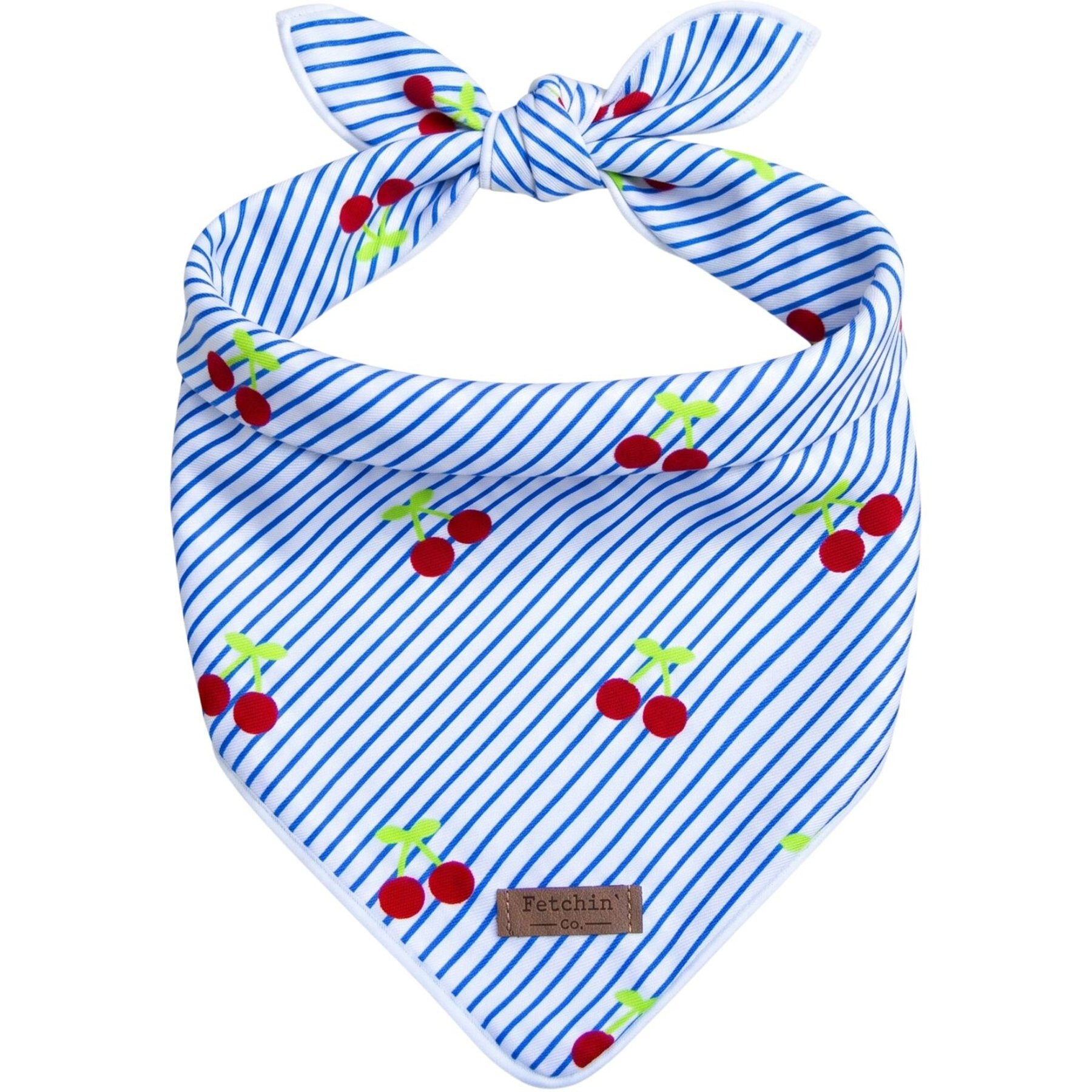Fetchin' Co. Cherry Pin-Striped Printed Accessory Dog Bandana, Multicolor, Small/Medium