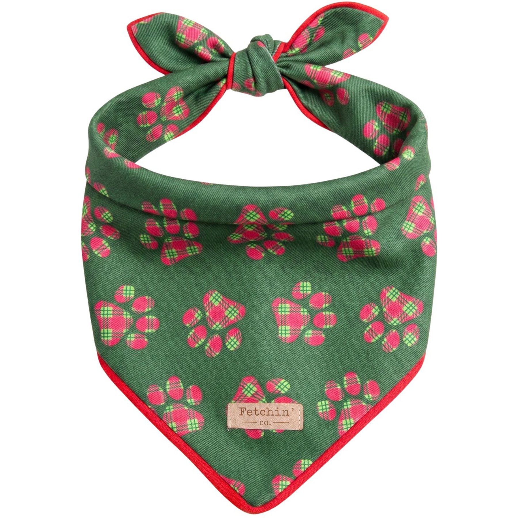 Fetchin' Co. Plaid Paw Print Accessory Dog Bandana, Green, Medium/Large