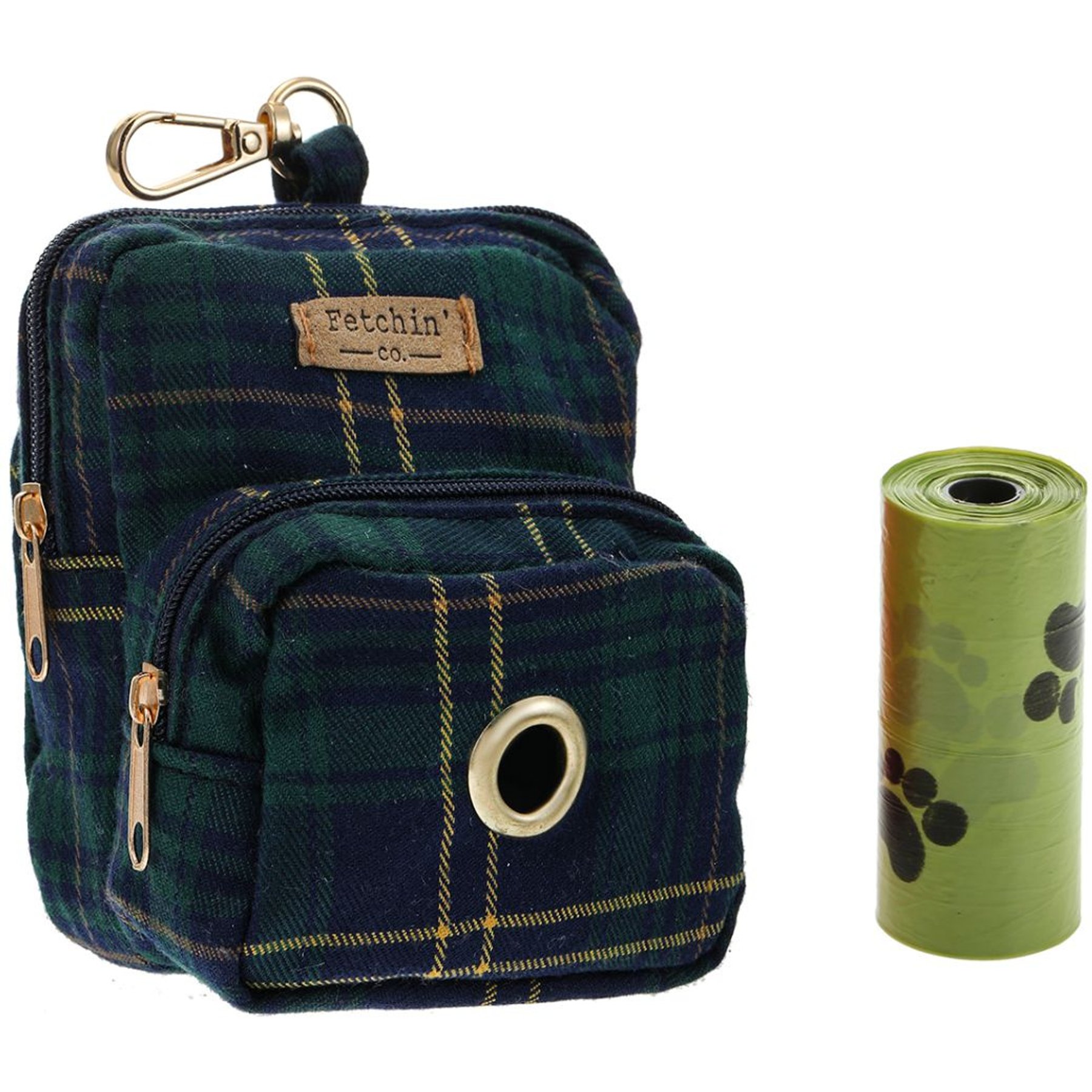 Fetchin' Co. Plaid Mini Backpack Pet Waste Bag & Treat Holder Dog Backpack, Navy