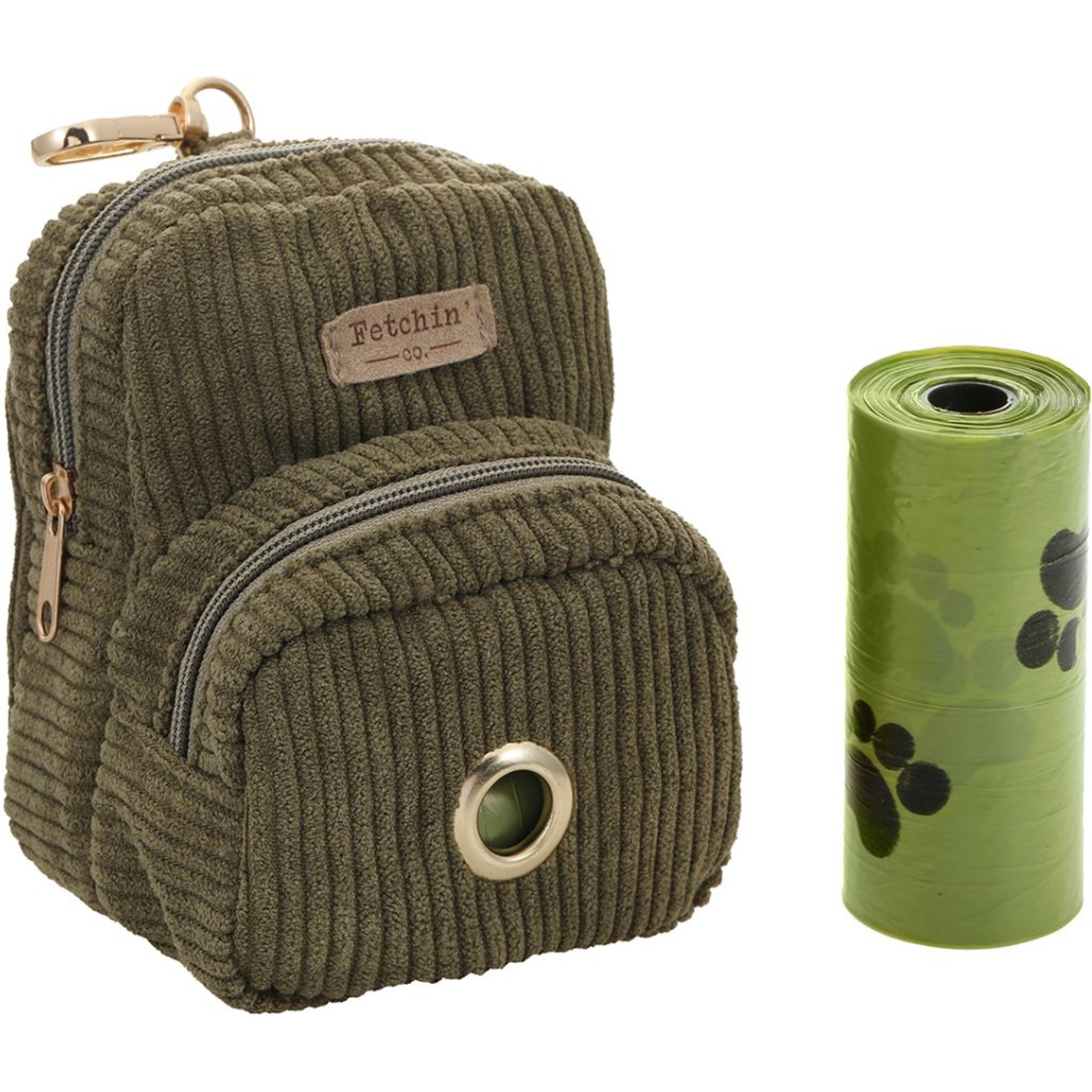 Fetchin' Co. Corduroy Mini Waste Bag & Treat Holder Dog Backpack, Green