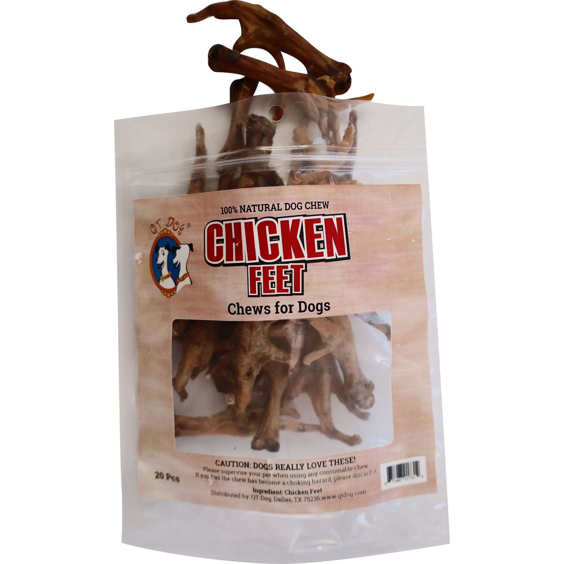 QT Dog Chicken Feet Natural Dog Chew Treats, 20 count