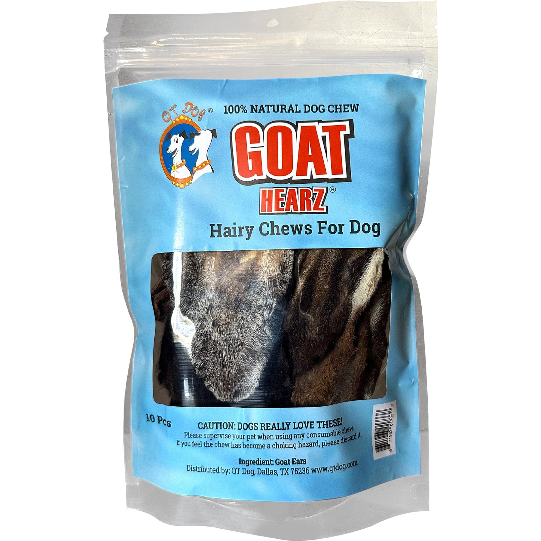 QT Dog Goat Ears with Hair Natural Dog Chew Treats, 10 count