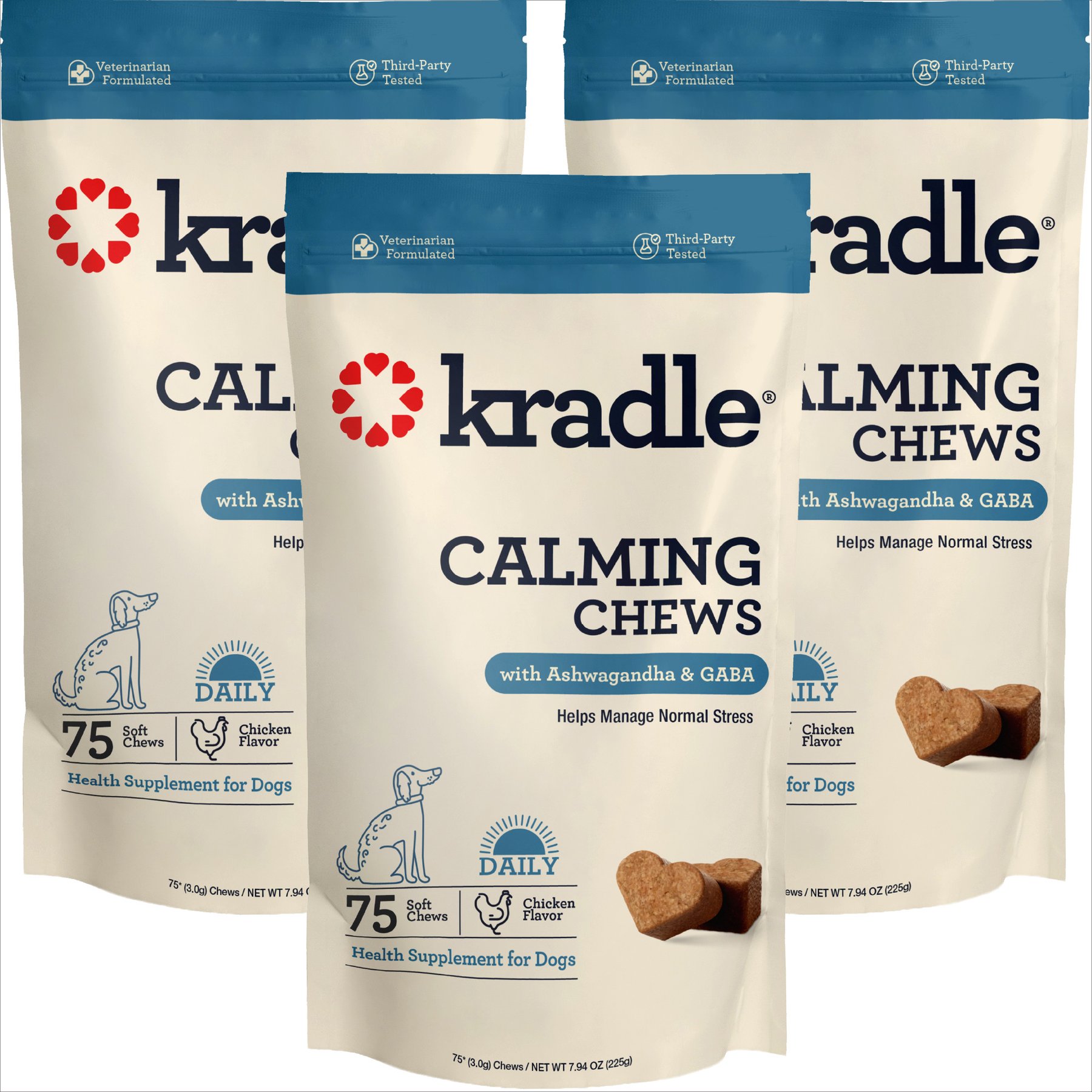 Kradle Calming Chews Chicken Flavored Soft Chew Supplement for Dogs, 225 count bundle