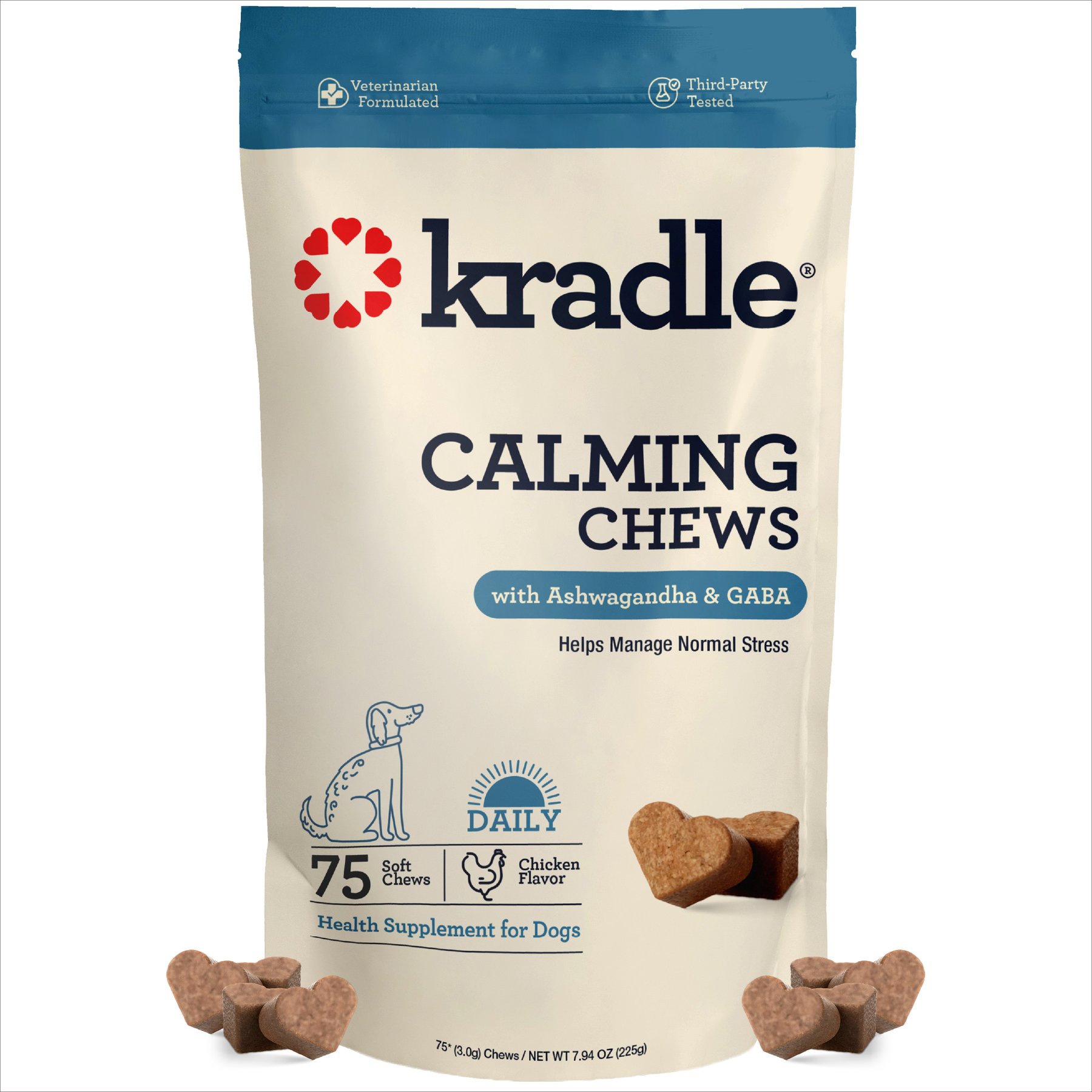 Kradle Calming Chews Chicken Flavored Soft Chew Supplement for Dogs, 75 count
