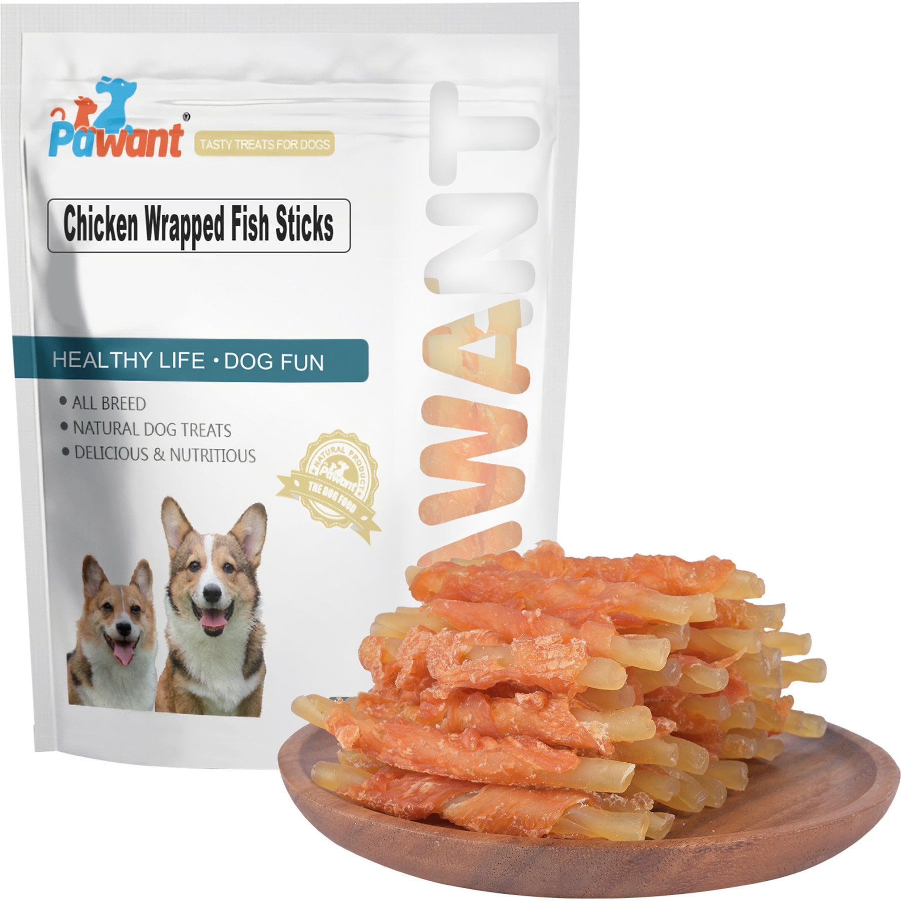 Pawant Rawhide Free Cod Sticks Training Snacks Low-Fat Chicken Wrapped Soft & Chewy Dog Chew Treats, 8-oz pouch