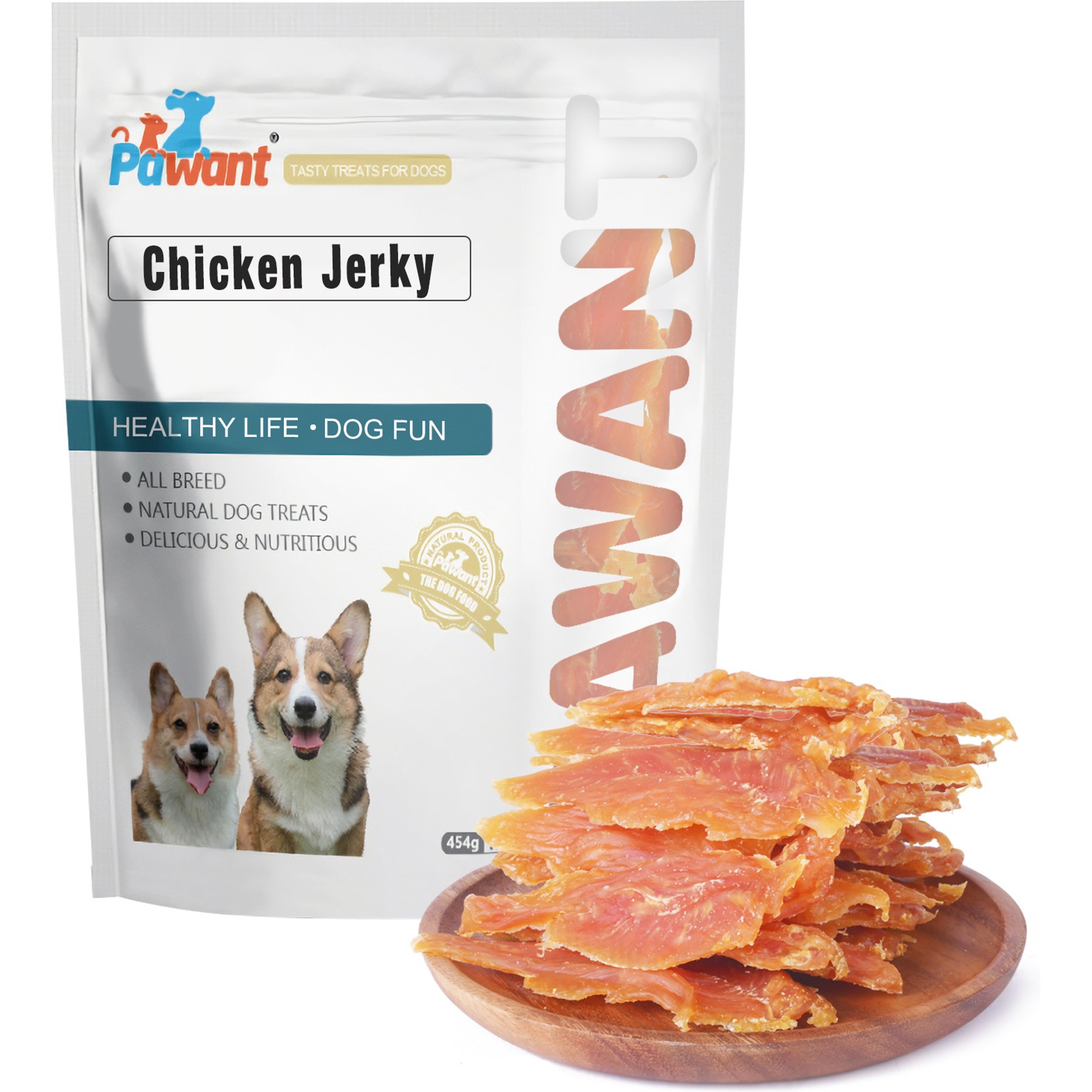 Pawant Training Snacks Rawhide Free Low-Fat Chicken Jerky Dog Treats, 8-oz pouch