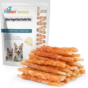 Pawant All Natural Training Snacks Sticks 0.5-lb Chicken Wrapped Rawhide Dog Chew, 8-oz pouch