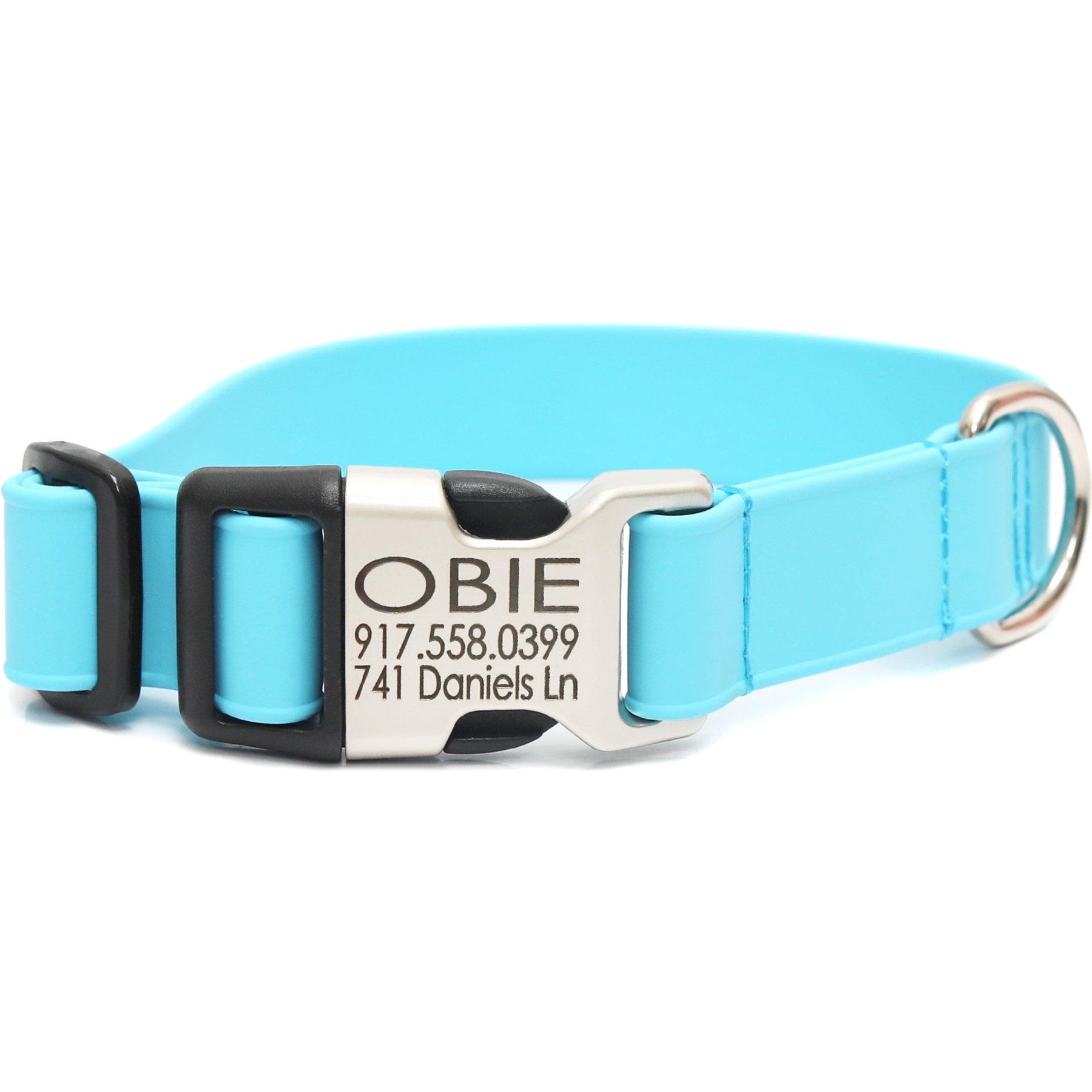 Mimi Green Personalized Engraved Buckle Lightweight Biothane Waterproof Dog Collar, Cloud Blue, X-Small: 7-9-in neck, 0.625-in wide