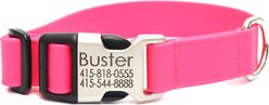 Mimi Green Personalized Engraved Buckle Lightweight Biothane Waterproof Dog Collar, Pink, X-Large: 22-26-in neck, 1-in wide